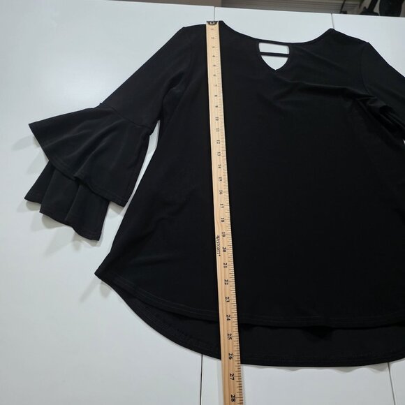 Joseph Ribkoff Top Womens 6 Black V Neck 3/4 Tiered Sleeve High Low Hem Witchy - Picture 7 of 15